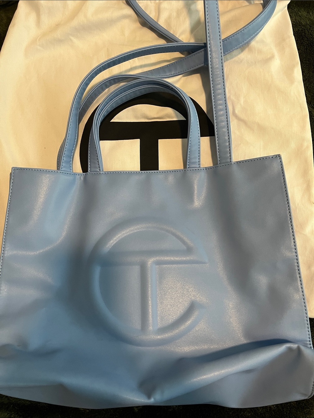 Telfar Powder Blue Leather Tote with Embossed Logo